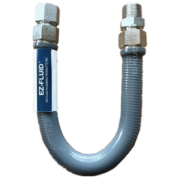Ez-Fluid 1in OD3/4in Nom ID, 3/4in FIPX3/4in MIPX24in, Full Port, PVC Coated High BTU SS Gas Supply EZGFC124 - main